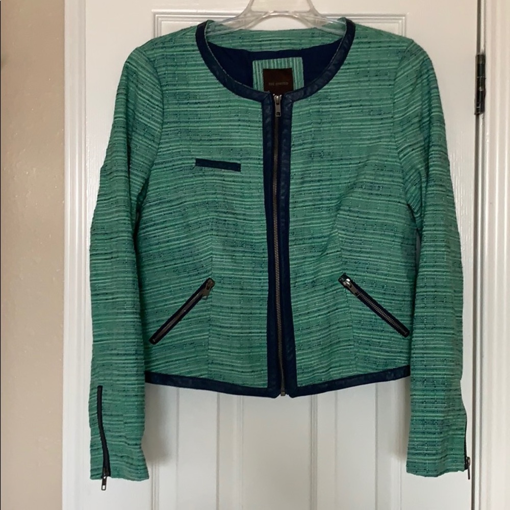 THE LIMITED Green Blue Cotton Zipper Moto Jacket